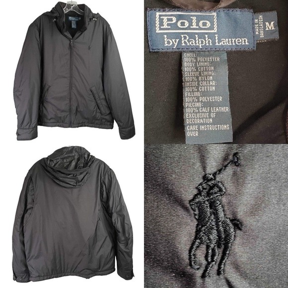 Polo Ralph Lauren Vintage Flight Jacket Mens Size Medium Black Logo Moto Zip - Picture 1 of 12